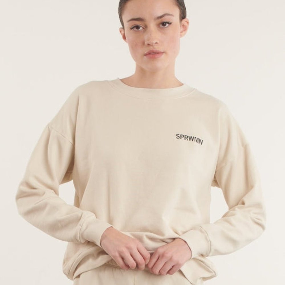 SPRWMN White Cotton Tiny Logo Sweatshirt
